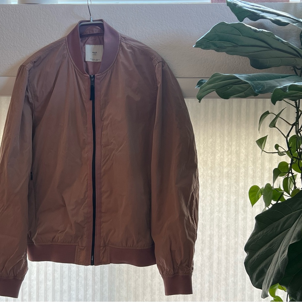 Mango Pink Bomber Jacket with Ribbed Cuffs